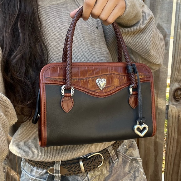 Vintage Brighton Small Black & Brown Leather Handbag - Picture 1 of 9